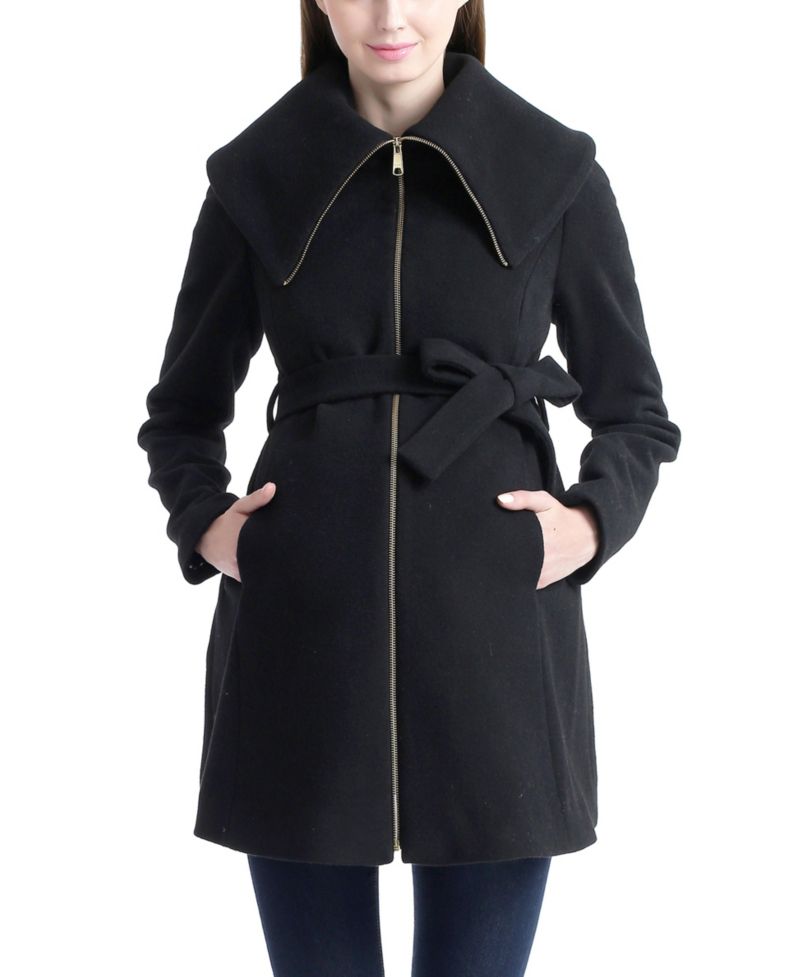 Maternity Mia Wool-Blend Fold-Collar Mid-Length Coat