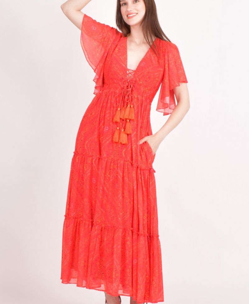 Women's Red Tiered Maxi Dress