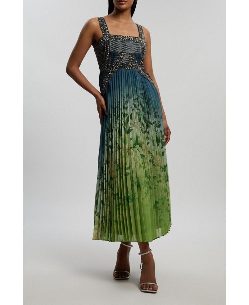 Women's Embellished Pleated Maxi Dress