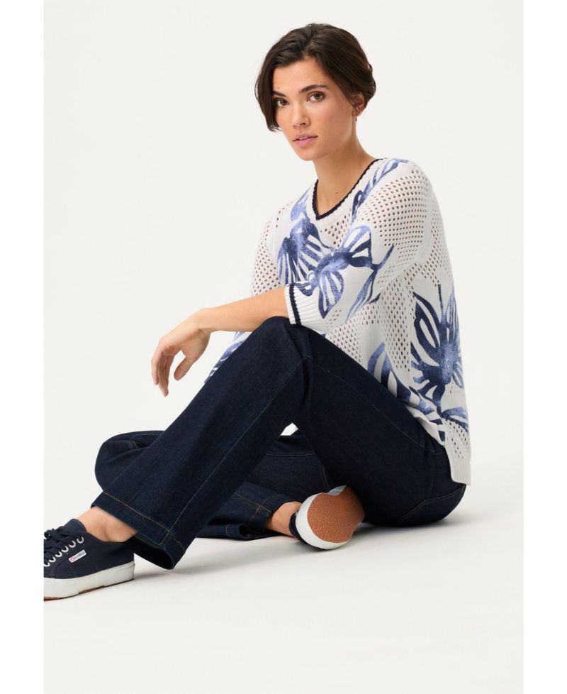 Women's Floral Ajour Knit Sweater