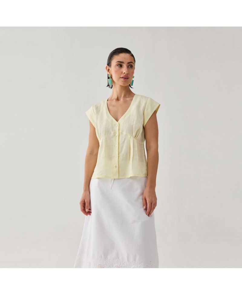 Women's The Deep V Neck Top in Butter Lemon