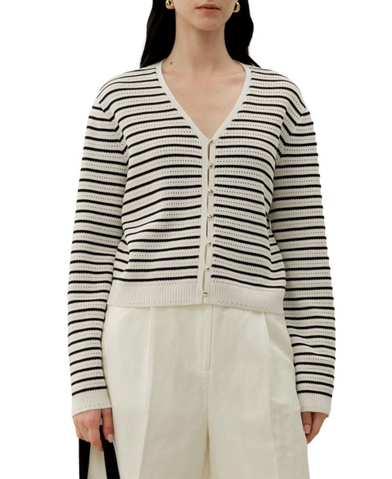Women's Toscana Striped Pointelle Cardigan