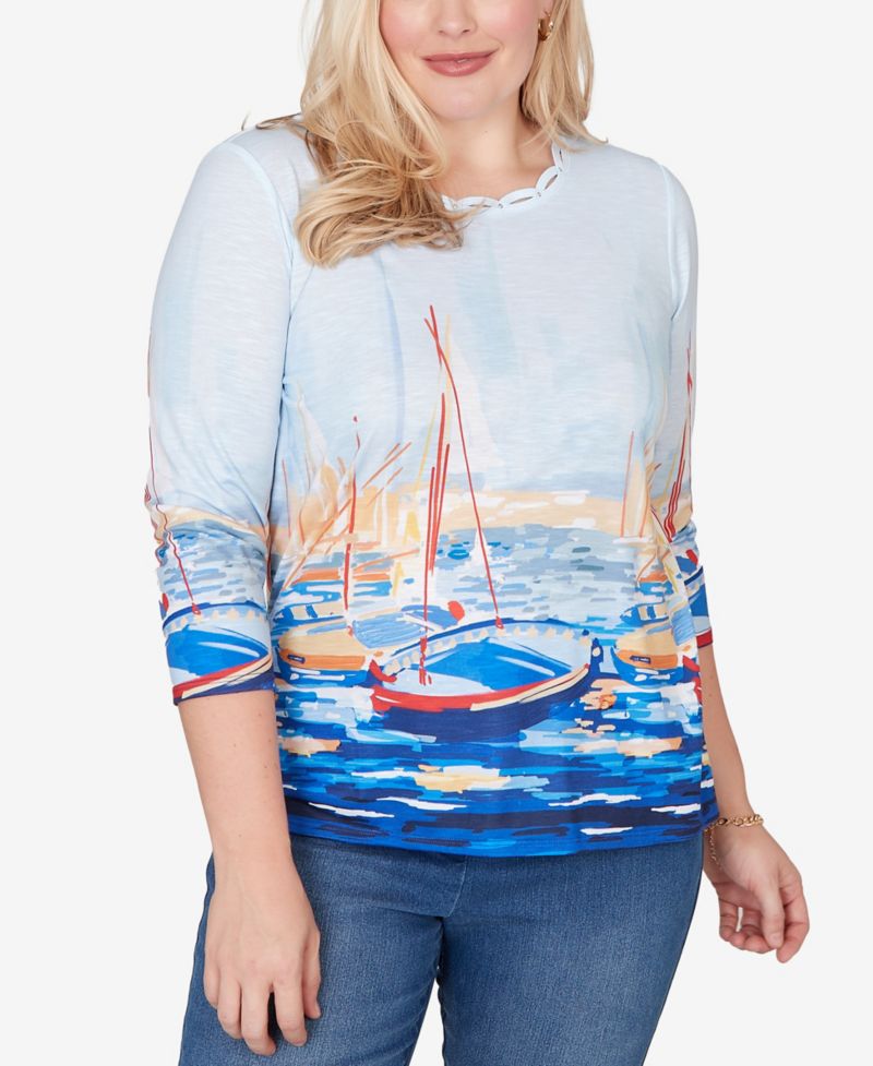 Women's Port Side Harbor Scene Printed Top