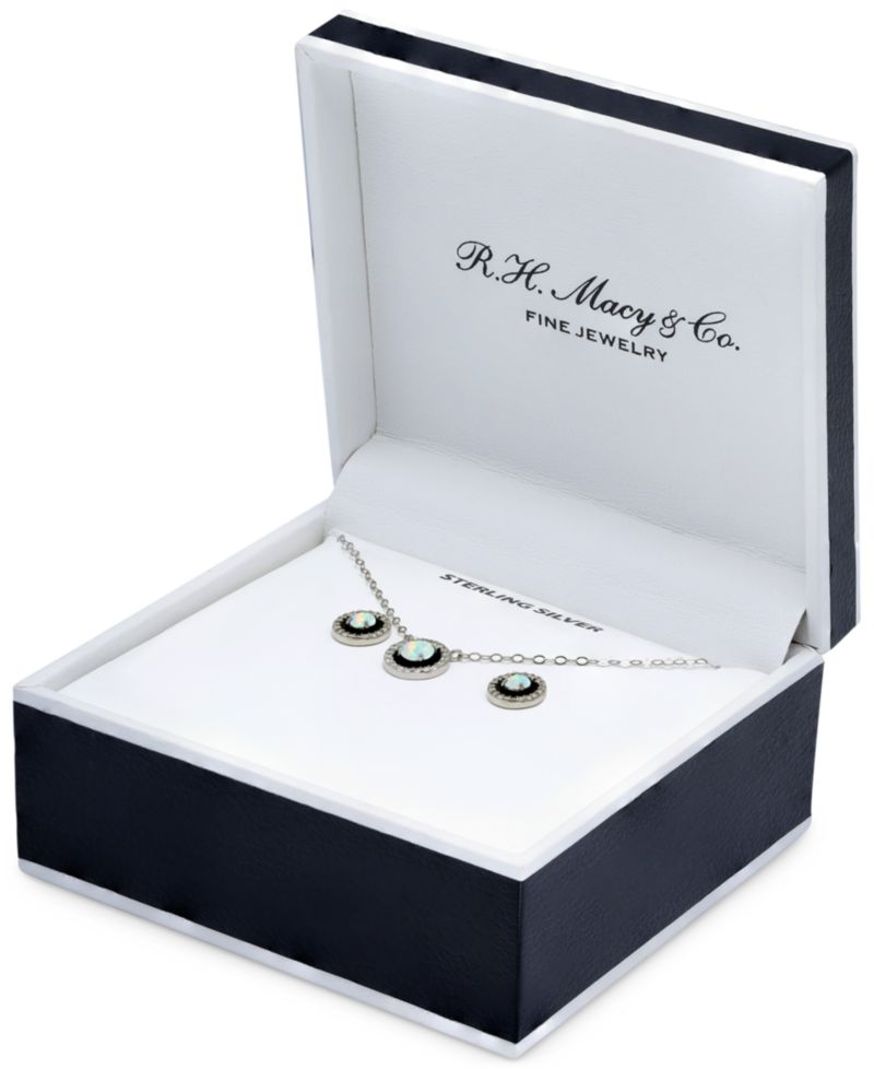 2-Pc. Set Blue Topaz, Cubic Zirconia & Enamel Pendant Necklace & Matching Stud Earrings