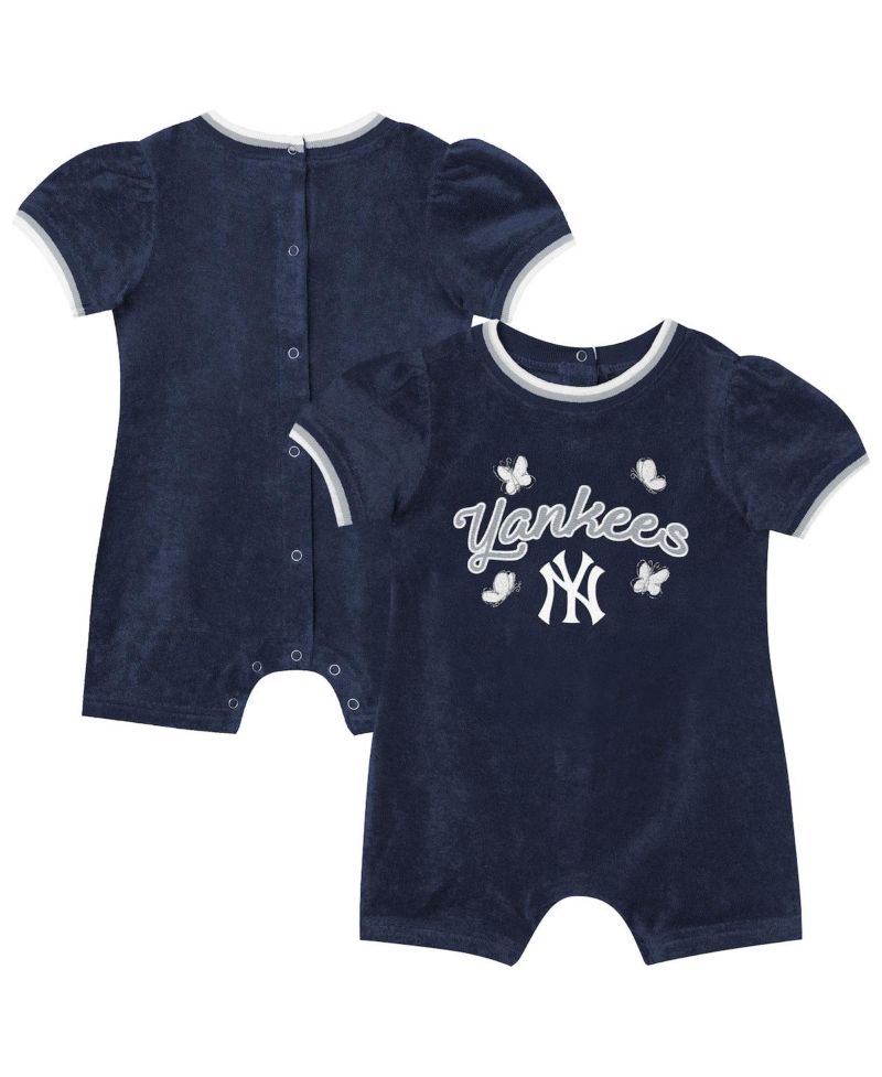 Baby Girls Navy New York Yankees Wind-Up Coverall Shorts