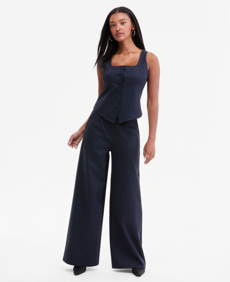 Women's Pinstripe Scoop-Neck Button-Front Vest