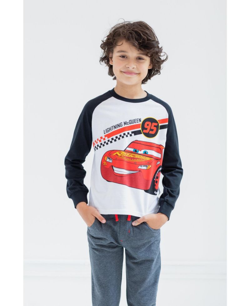 Pixar Cars Lightning McQueen Boys Toddler/child T-Shirt and Jogger French Terry Pants White / Gray