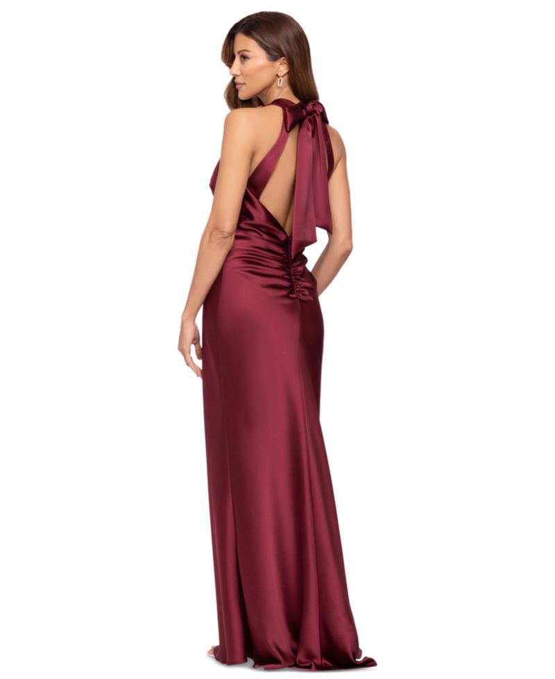 Women's Francesca Halter Ruched Satin Long Dress