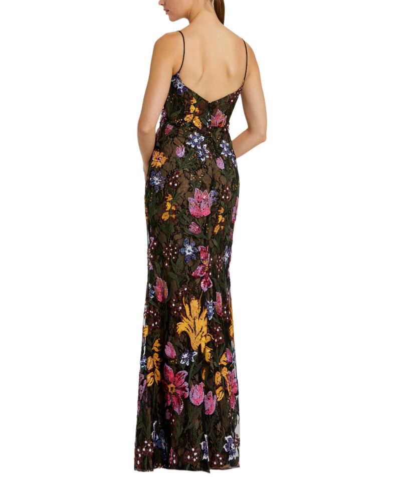 Women's Spaghetti Strap Floral Embroidered Gown