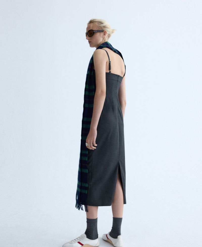 Women's Selection Scoop Neck Fitted Midi Slit Wool-Blend Dress