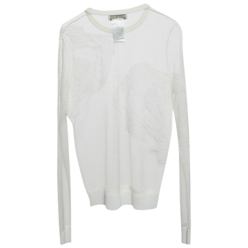 Women's White Embroidered Tulle Sheer Pullover