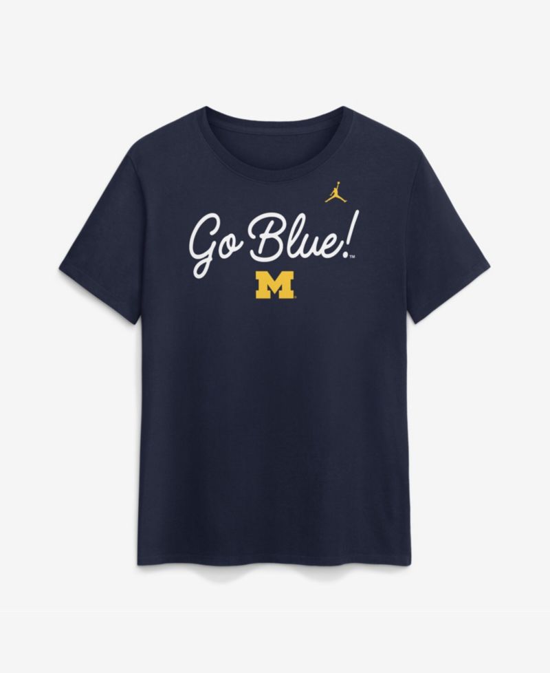 Women's Navy Michigan Wolverines Script Mantra Logo T-Shirt