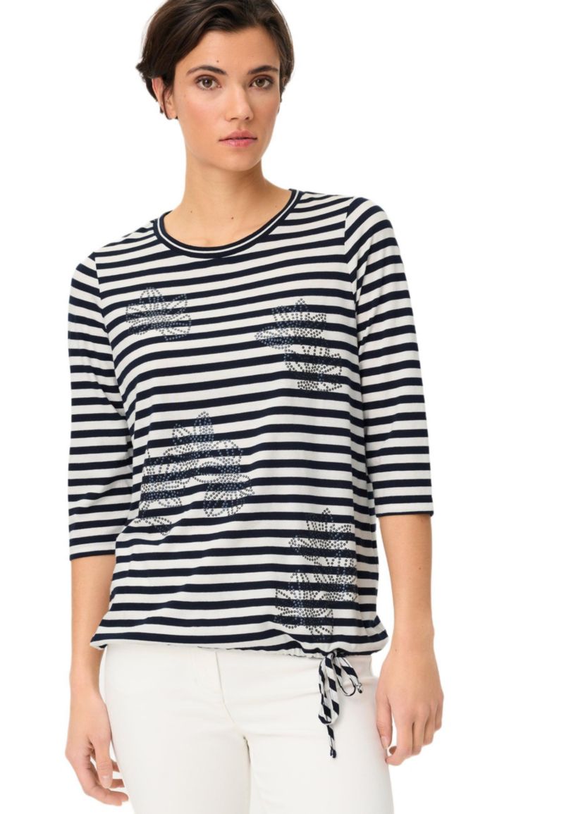 Women's Striped with Sequin Floral Embellishment T-Shirt