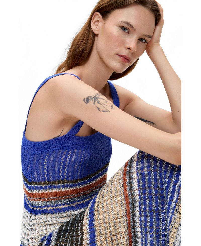 Women's Square Neck Striped Long Knit Dress