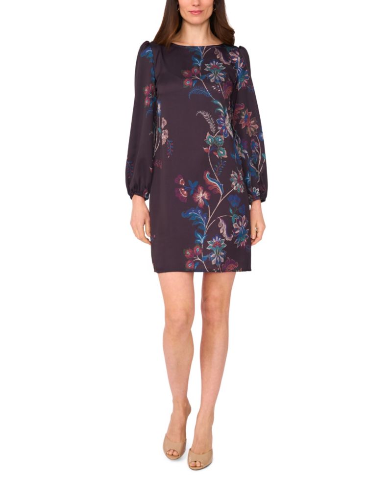 Women's Floral Crewneck Long-Sleeve Dress