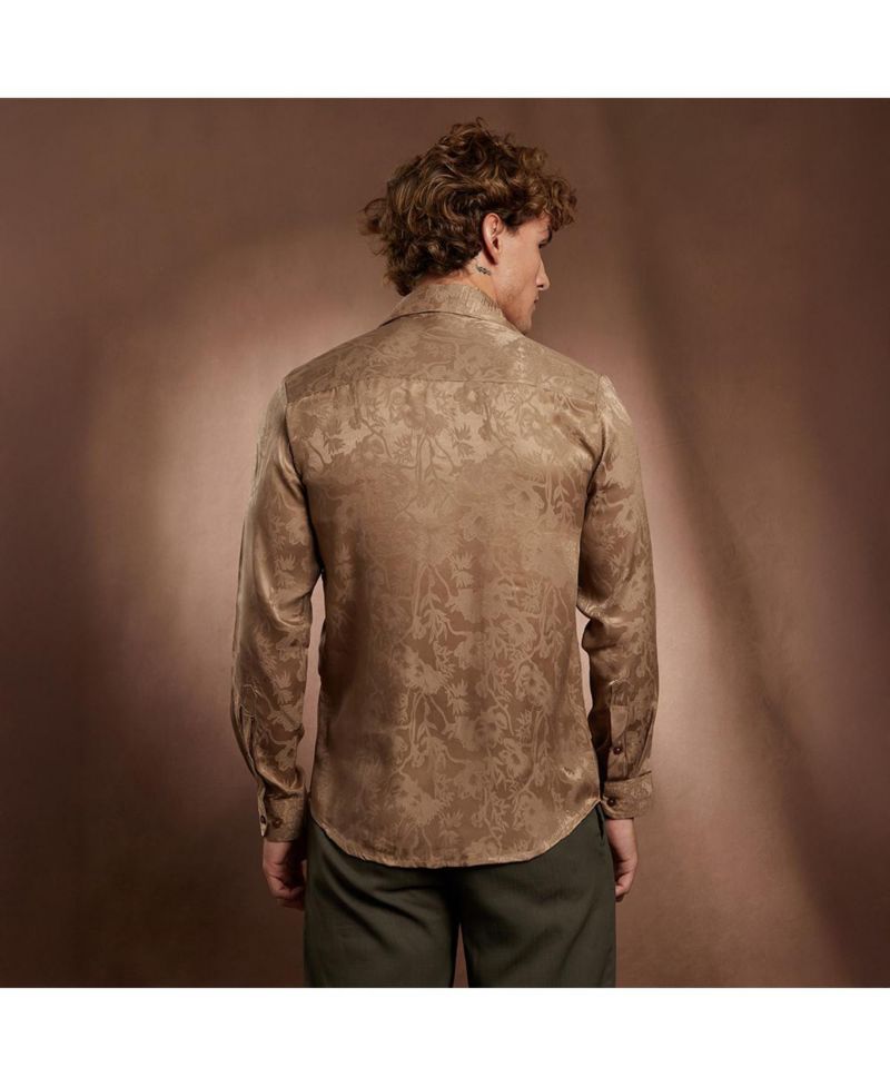 Men's Peanut Brown Flora-Textured Shirt