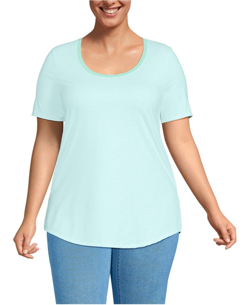 Plus Size Short Sleeve Power Performance Scoop Neck Curved Hem Tunic Tee