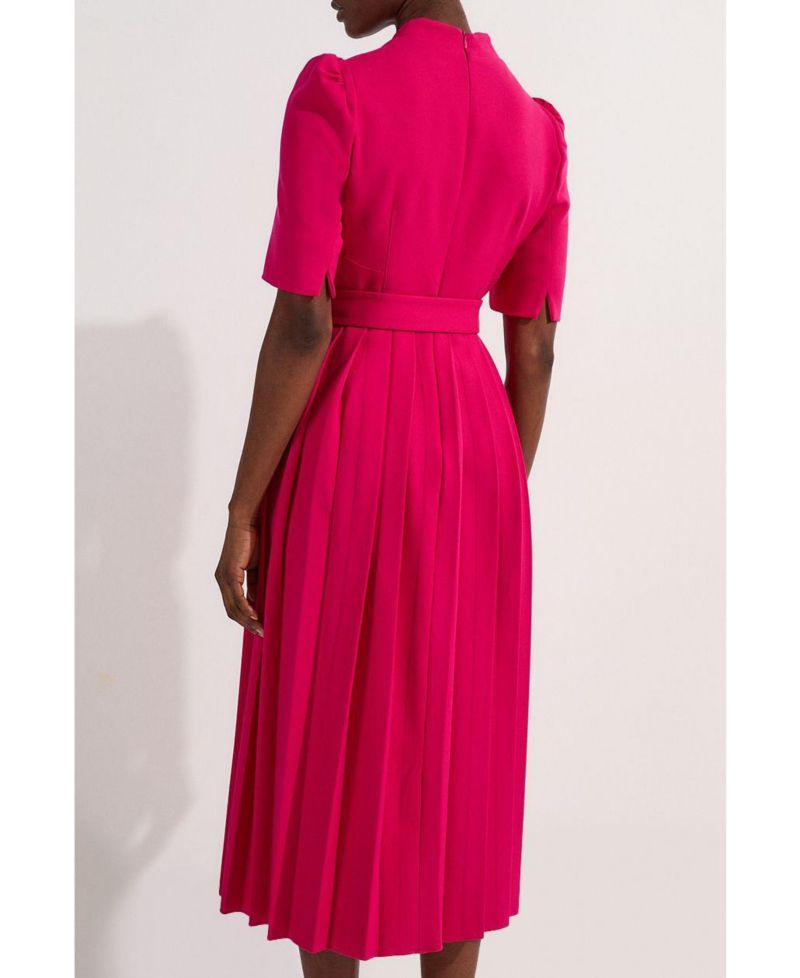 Women's Structured Crepe Belted Midi Dress