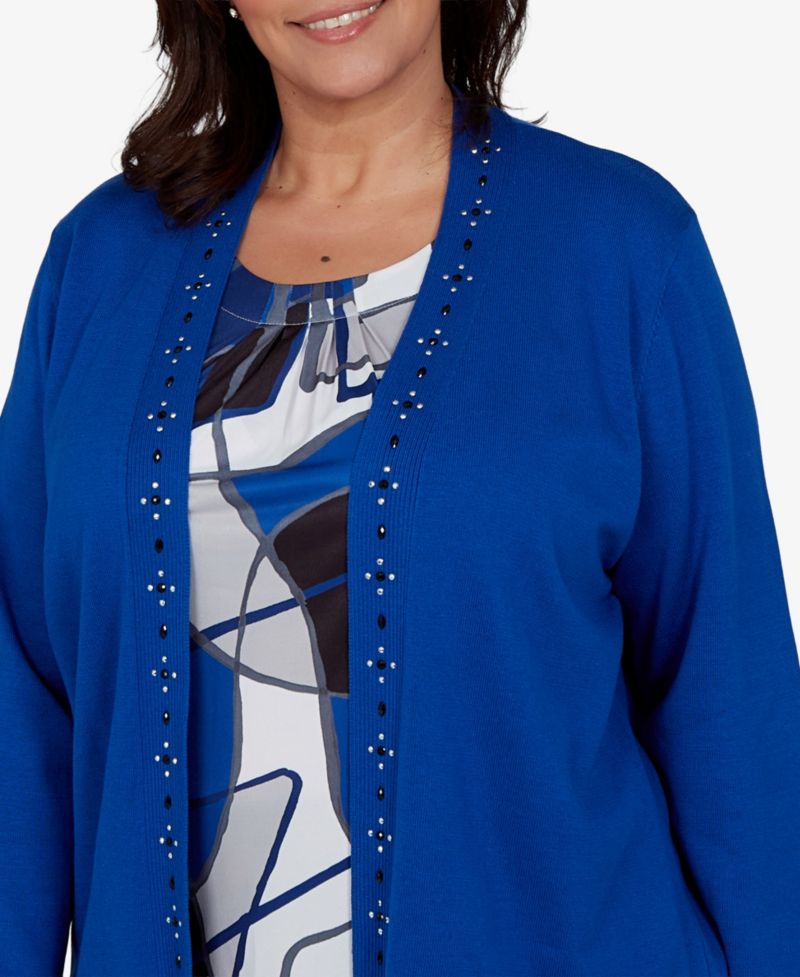 Plus Size Shawl Collar 3/4-Sleeve Embellished Cardigan Sweater