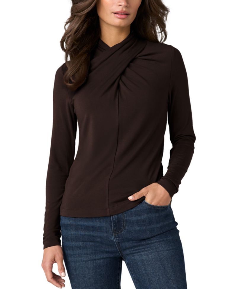 Women's Jersey-Knit Wrap-Neck Long-Sleeve Top