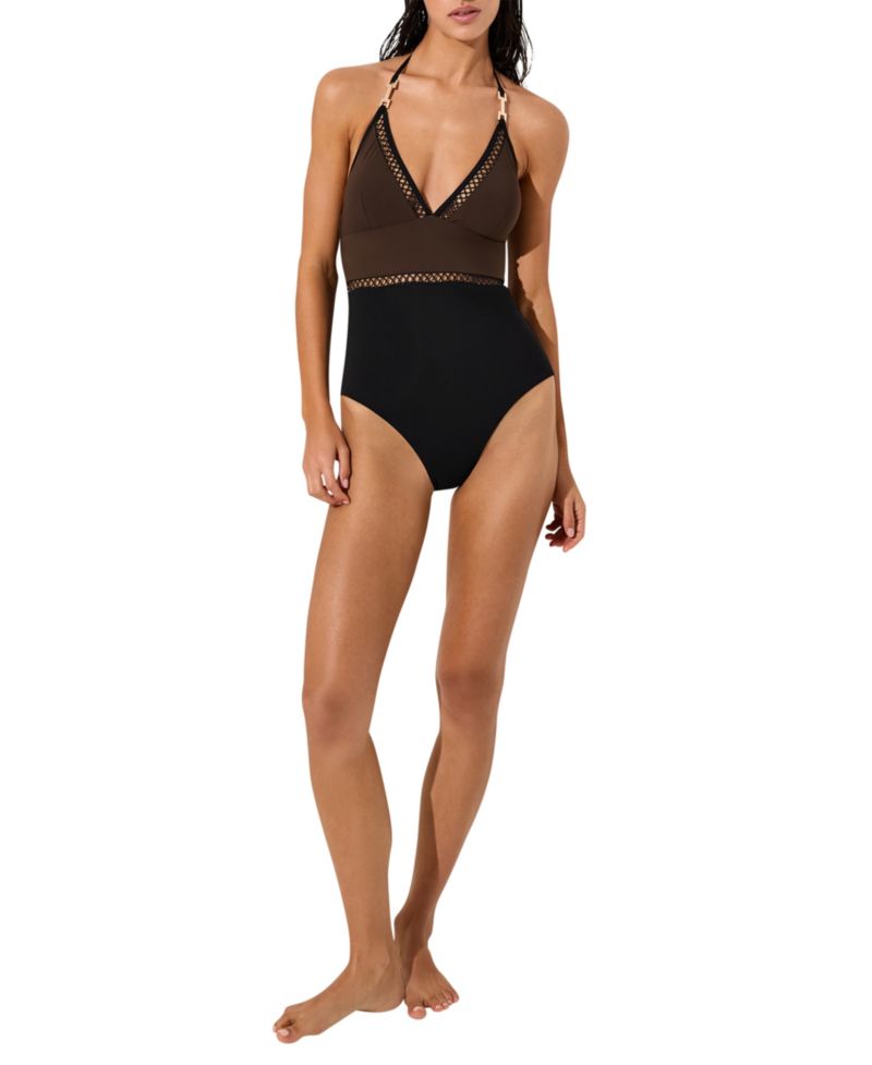 Women's Ray Halter Plunging-Neckline Tummy-Control One-Piece Swimsuit