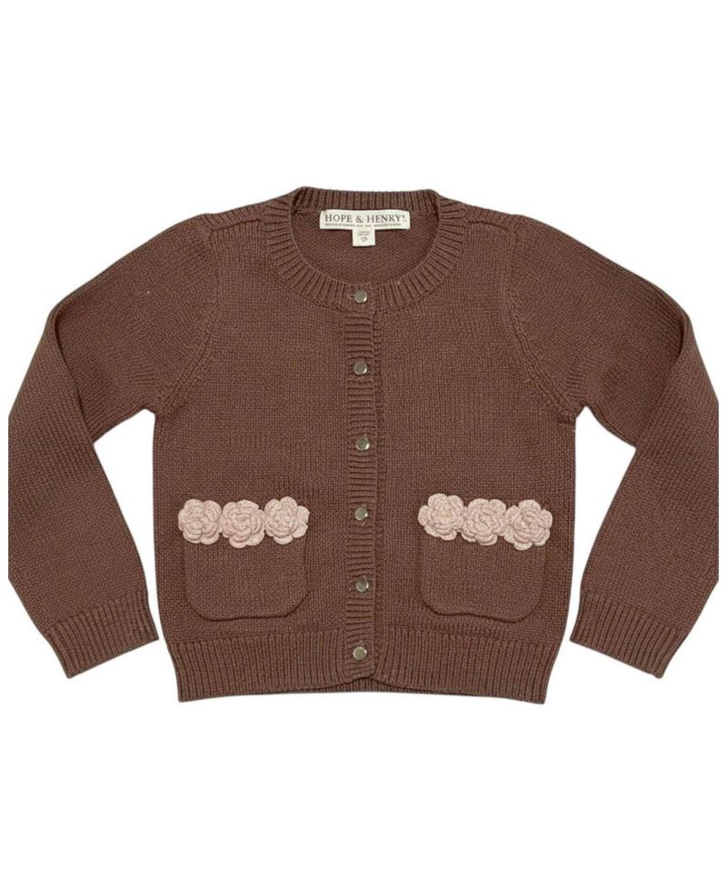Little and Big Girls' (XXS-L) Organic Rosette Pocket Cardigan Sweater