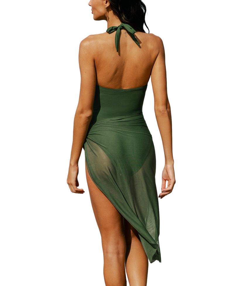 Women's Gentle Breeze Halter One-Piece Swim and Sarong Cover-Up Set