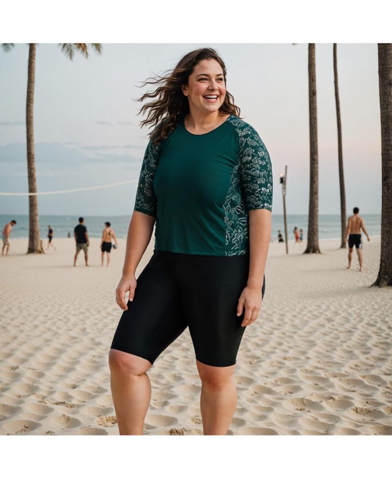 Plus Size Chlorine Resistant High Waisted Long Bike Swim Shorts