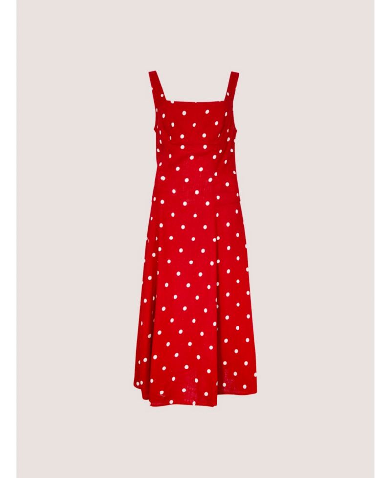 Women's Polka-Dot Square Neck Midi Dress