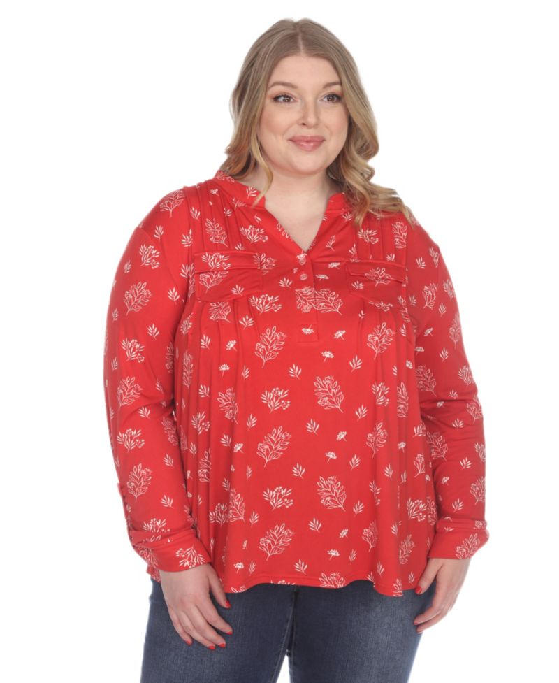 Plus Size Printed Long-Sleeve Button-Front Top