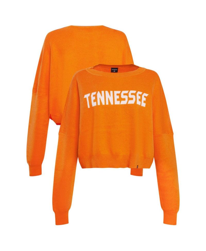 Women's Tennessee Orange Tennessee Volunteers Oversized Cropped Ivy Knit Pullover Sweater