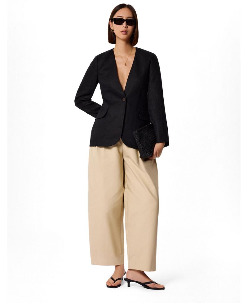 Women's Collarless Linen Blazer