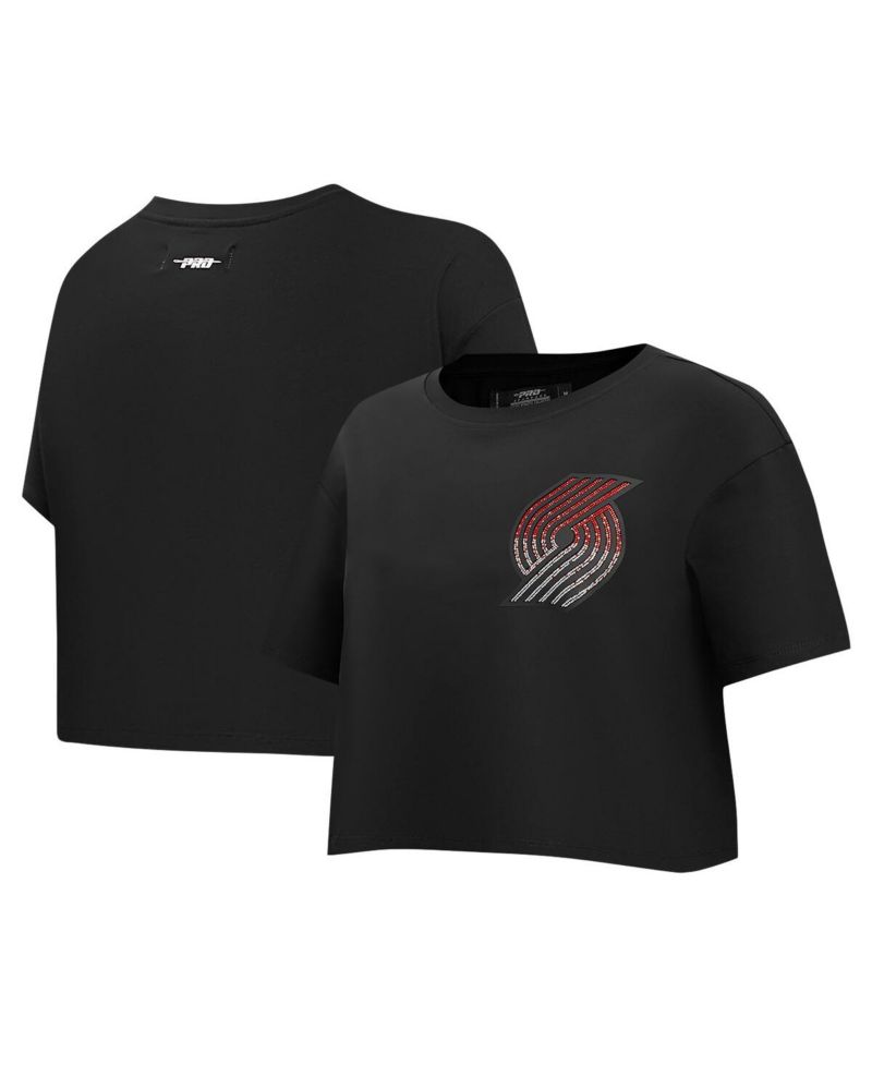 Women's Black Portland Trail Blazers Jewels Boxy Cropped T-Shirt