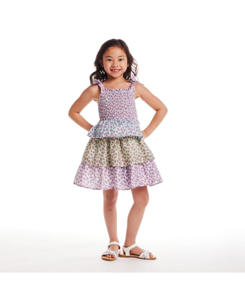 Little Girls Toddler/Child Color Blocked Floral Teired Dress