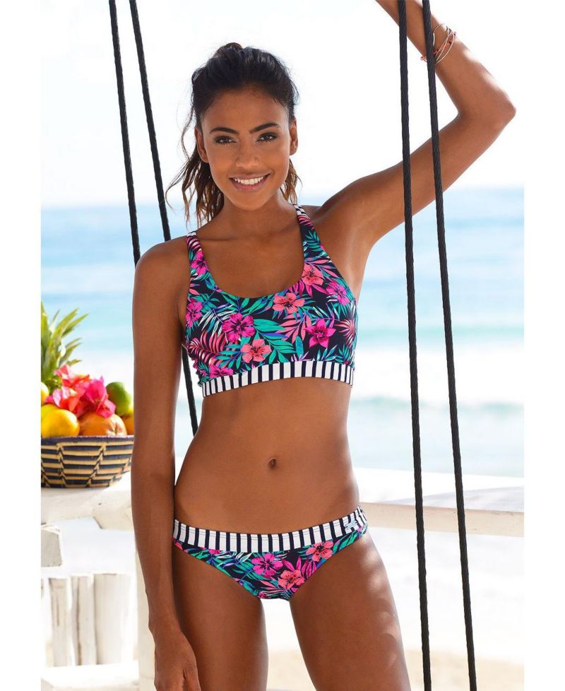 Women's Printed Contrast Classic Bikini Swim Bottom