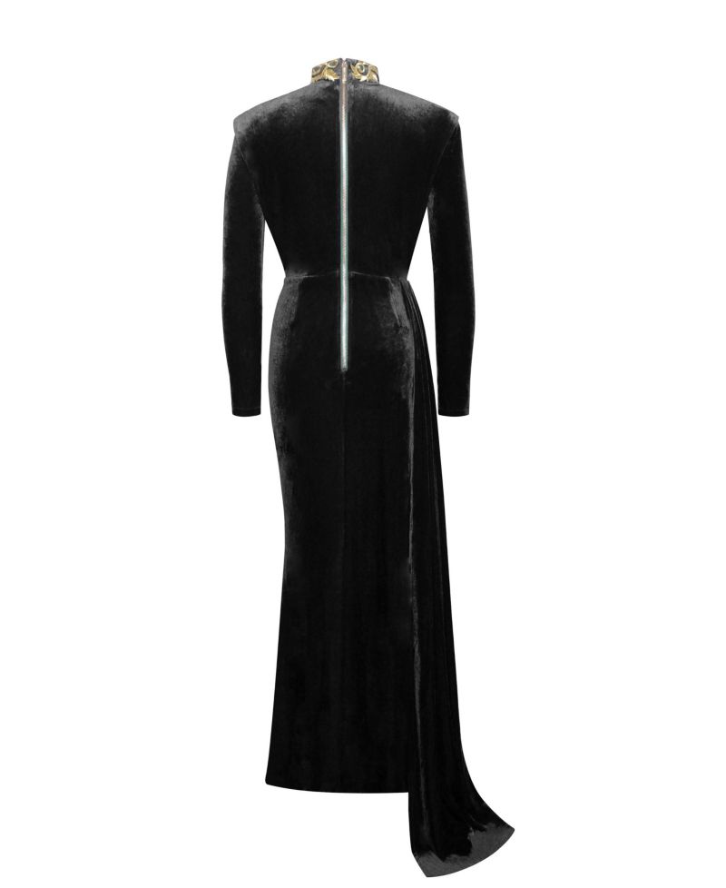 Women Zenaida Black Cutout High Slit Velvet Gown