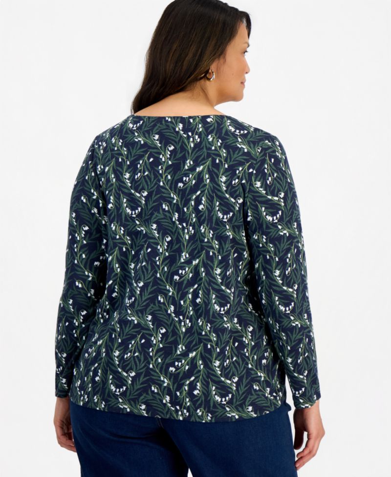 Petite Printed Long-Sleeve Scoop-Neck Top