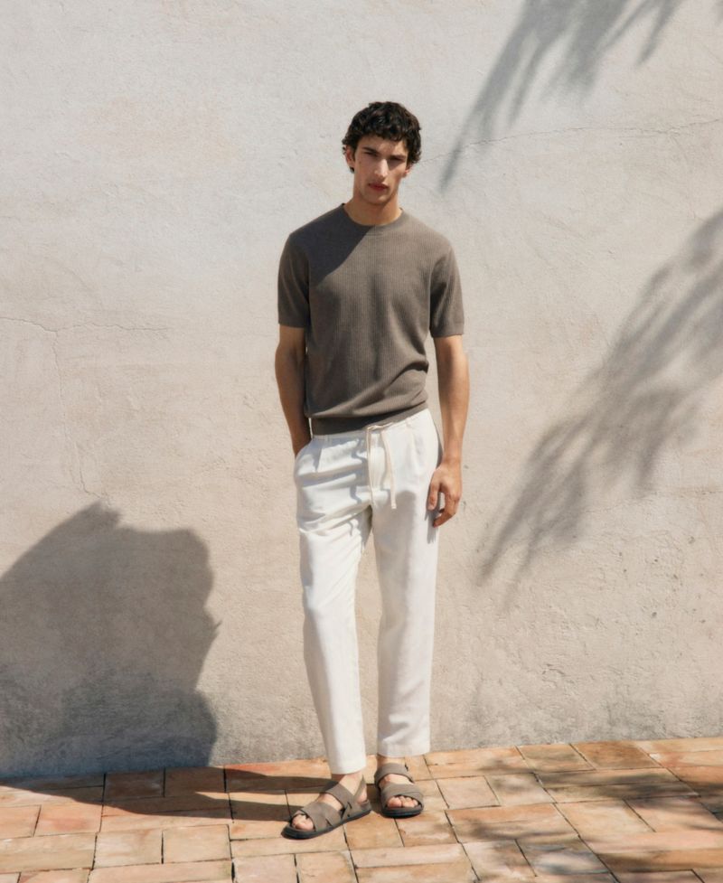 Men's Slim-Fit Drawstring Linen Pants