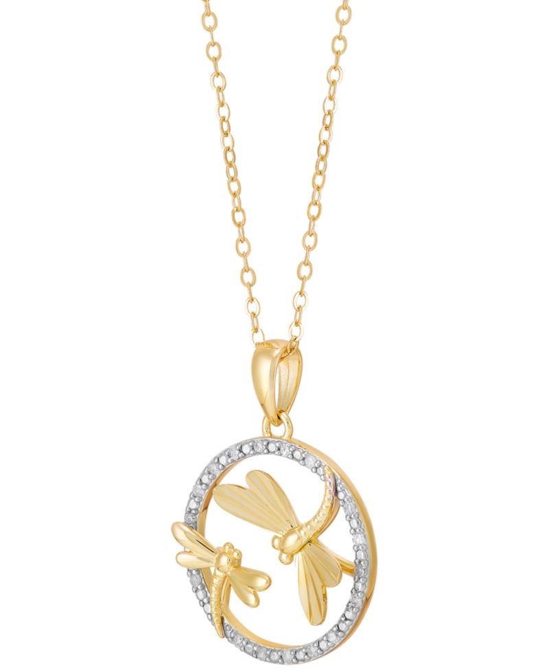 Diamond Dragonfly Pendant Necklace (1/10 ct. t.w.) in 14k Gold-Plated Sterling Silver, 16" + 2" extender