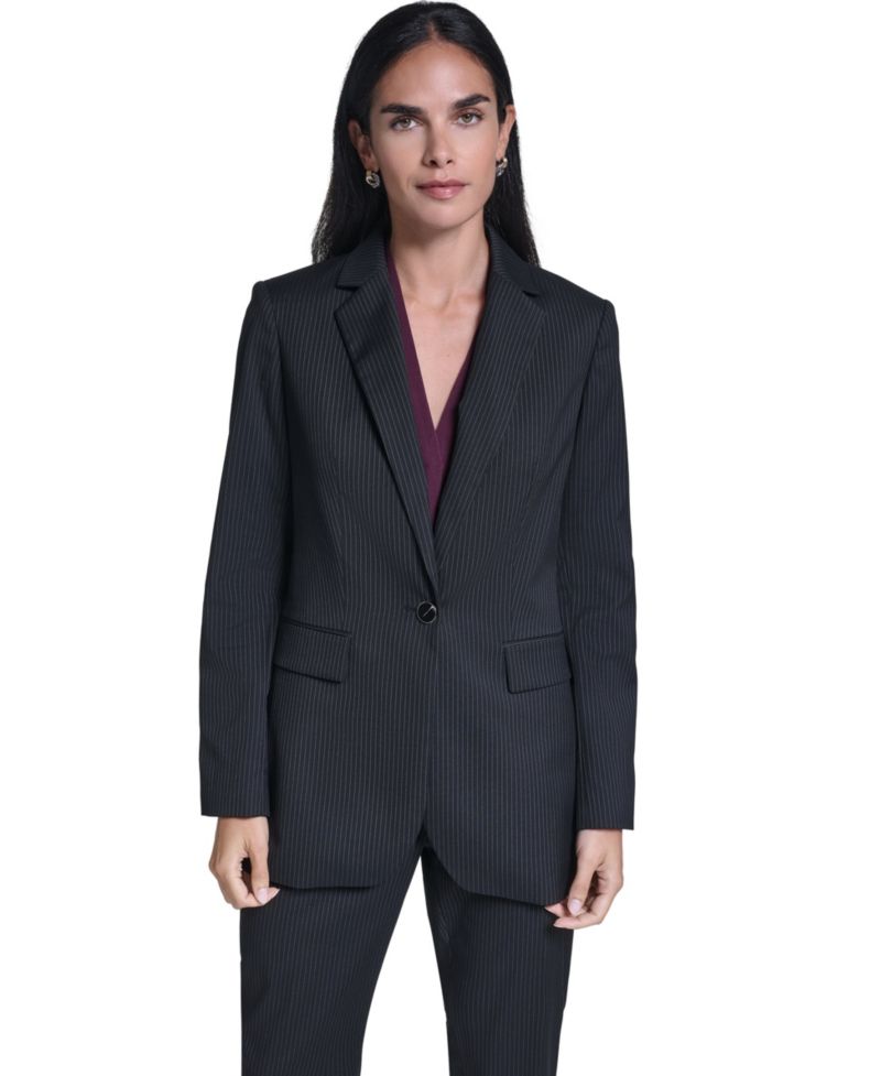 Women's Single Button Notch Collar Stripe Blazer