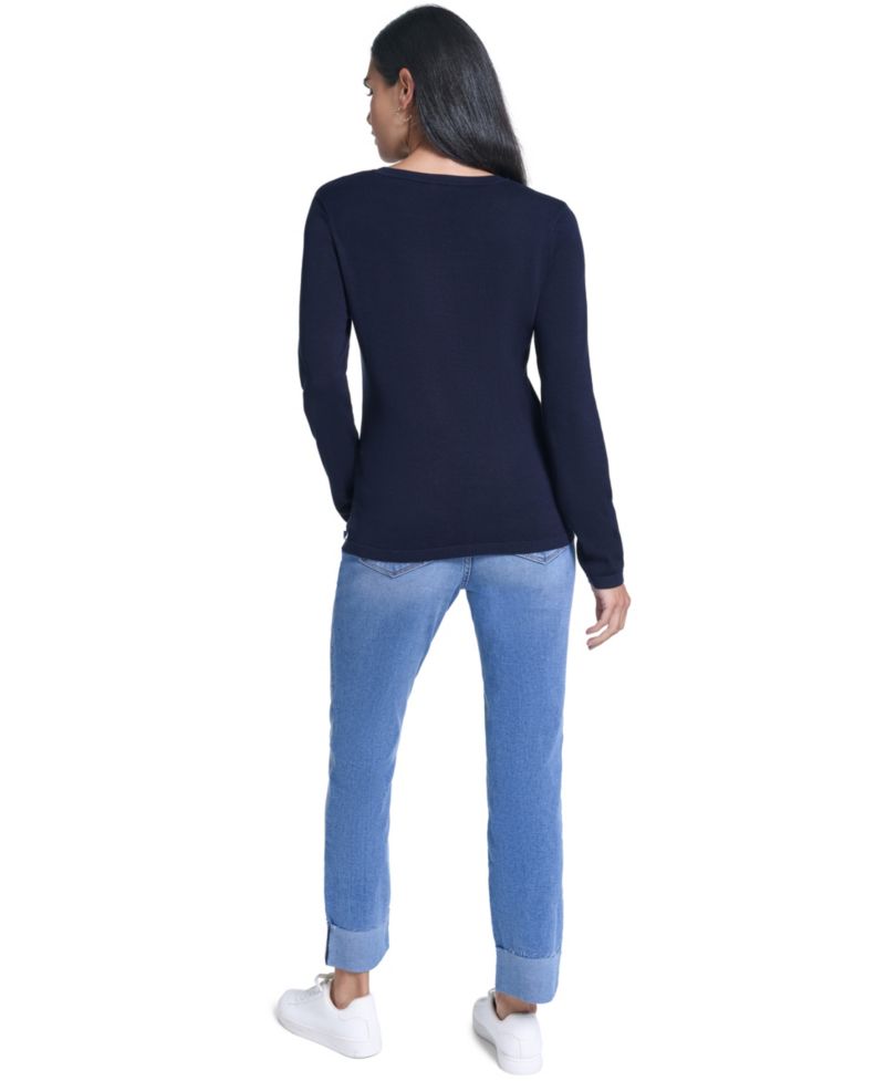 Women's Intarsia Dog Long-Sleeve Crewneck Sweater