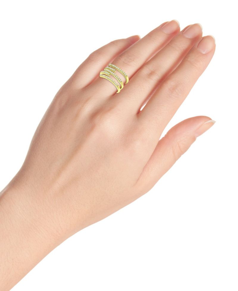 Cubic Zirconia 5 Row Bypass Ring in Silver Plate & 18k Gold Plate