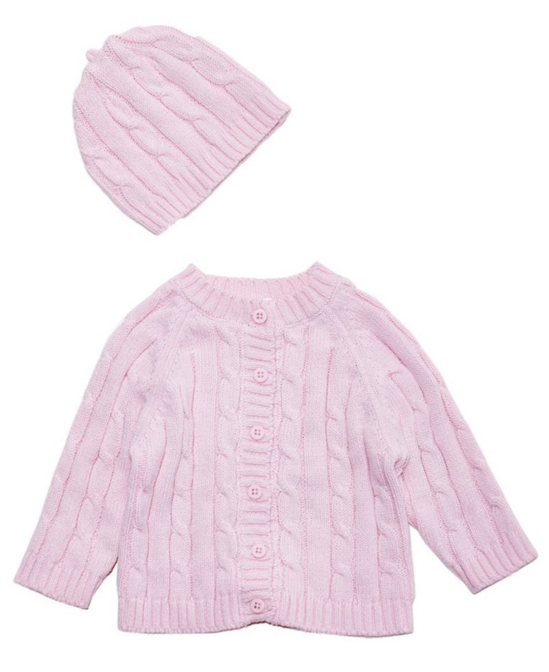 Cable Knit Baby Cardigan with Beanie