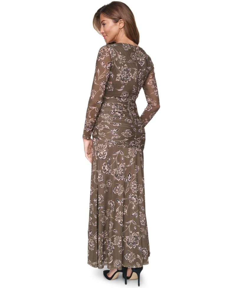 Women's Extended Cap Long-Sleeve Floral Dress