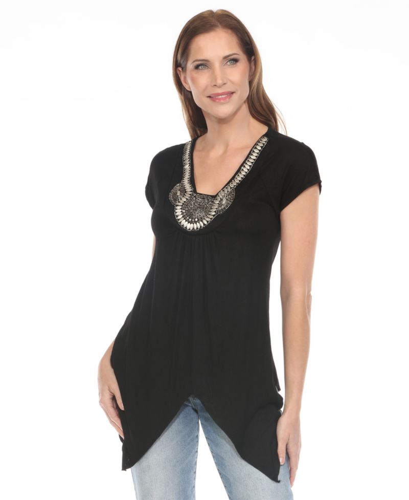 Women's Beaded Angled Hem Knit Top
