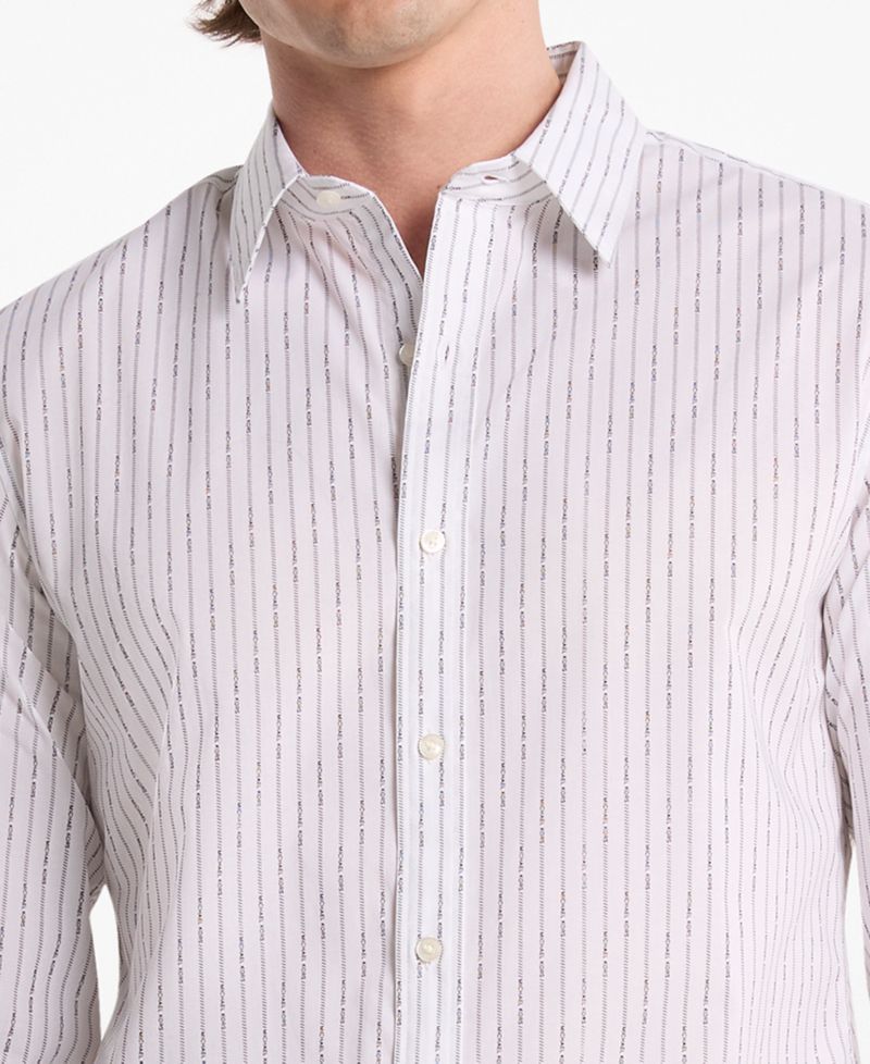 Men's Logo Lettering Pinstripe Long-Sleeve Shirt