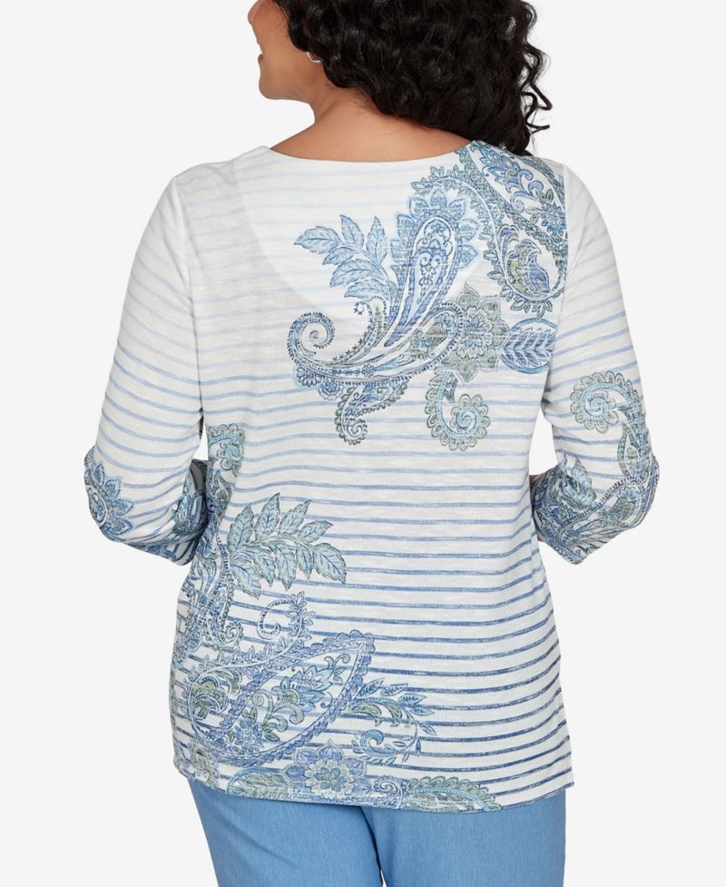 Women's Provence Paisley Stripe Split Neck Top
