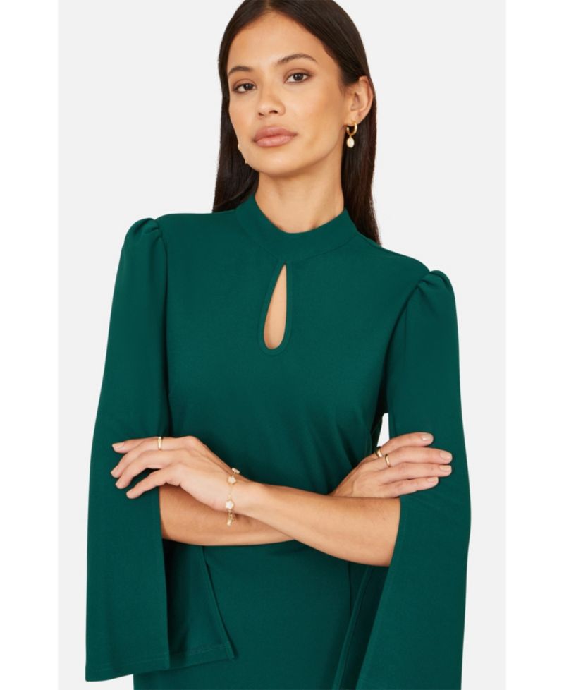 Women's Mock Neck Keyhole Tailored Midi Dress