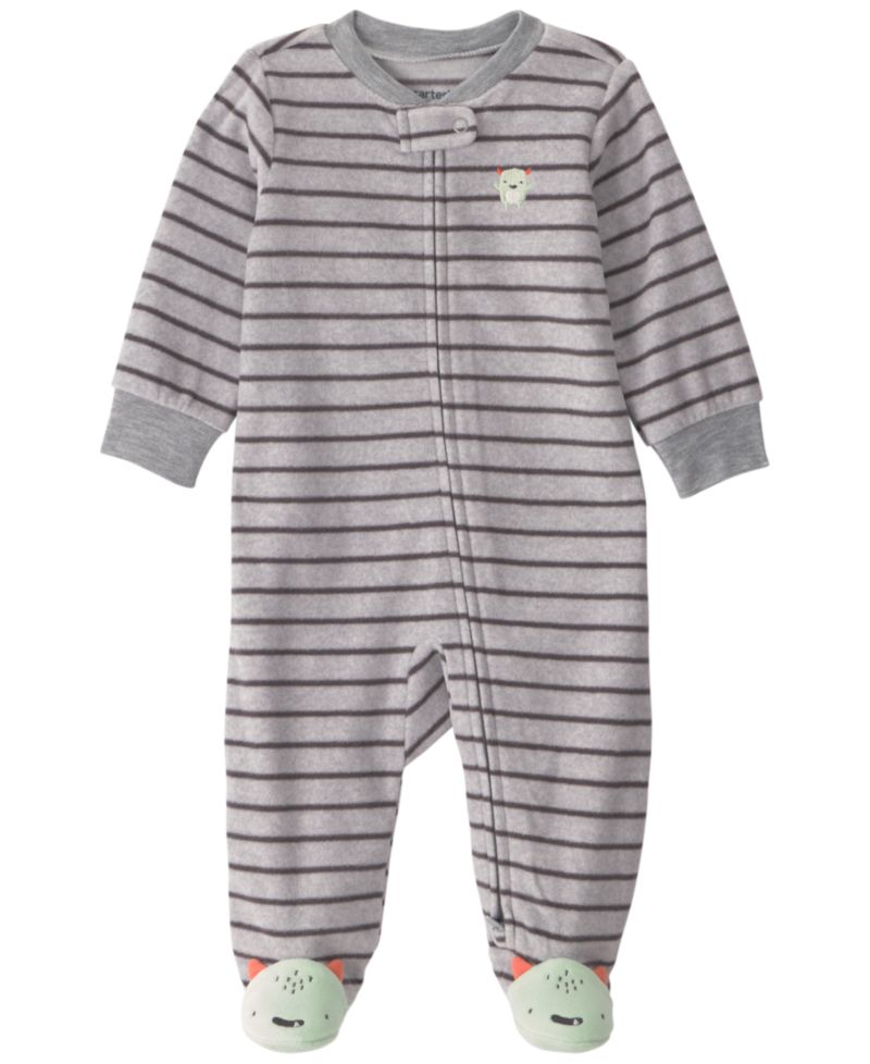 Baby Boys' Monster Striped Fleece 2-Way Zip Sleep & Play