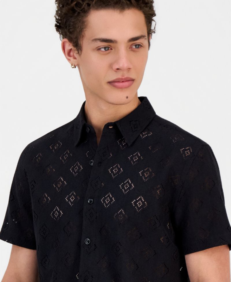 Men's Geo Linework Jacquard Short-Sleeve Shirt